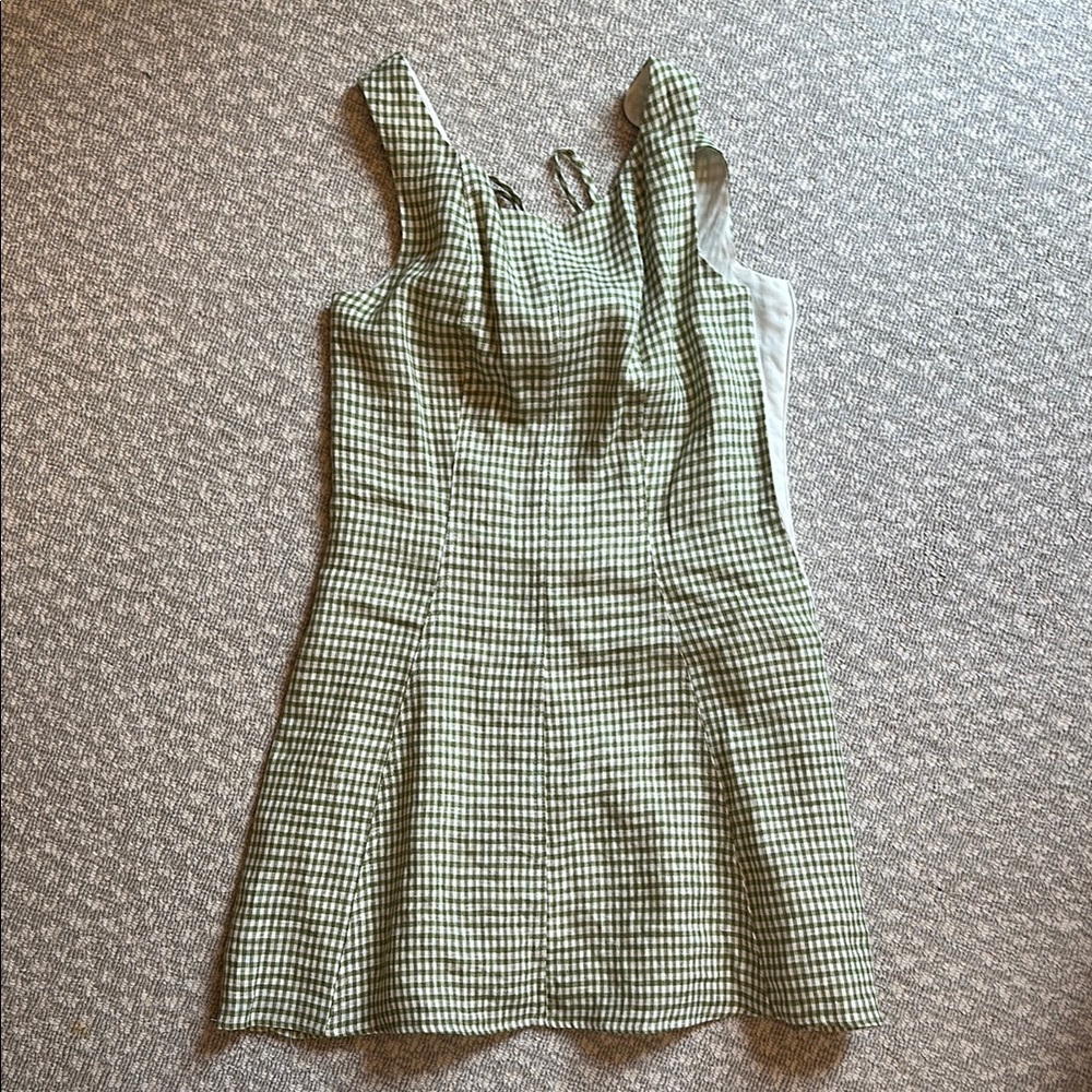 Reformation Green Gingham Mini Dress